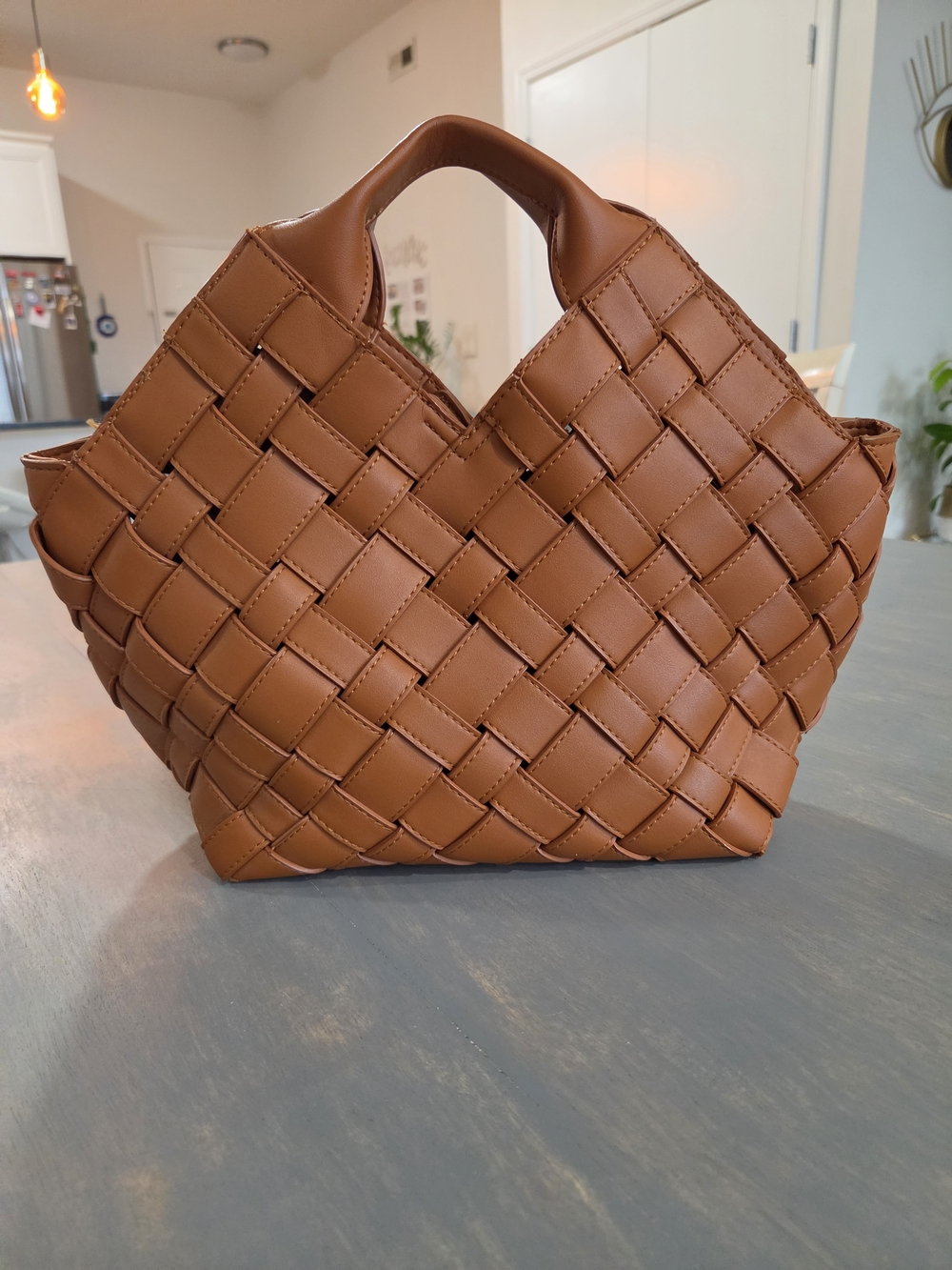 Woven Top-Handle Tote in Tan